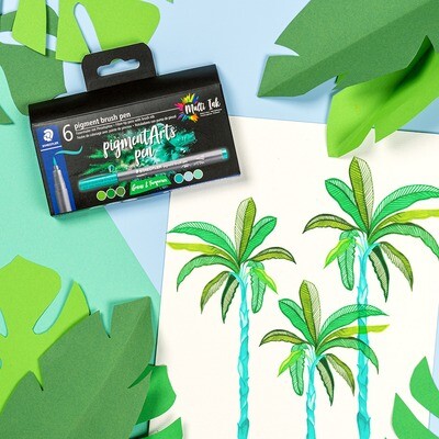 Marcador Staedtler Pigment Brush Pen, Greens &amp; Turquoises