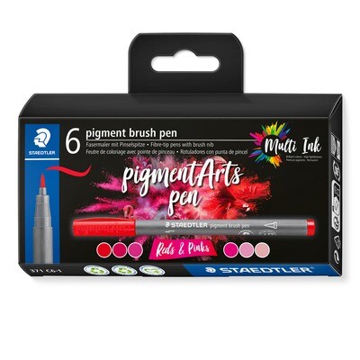 Marcador Staedtler Pigment Brush Pen , Reds &amp; Pinks, 6 col.