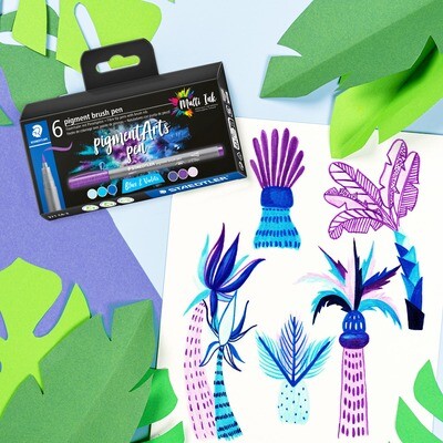 Marcador Staedtler Pigment Brush Pen, Blues &amp; Violets