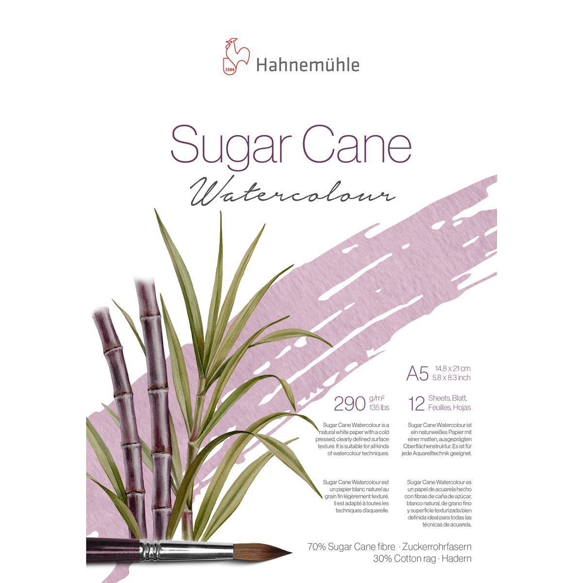 Block Hahnemuhle Sugar Cane Watercolour, tamaño A5, 12 hojas