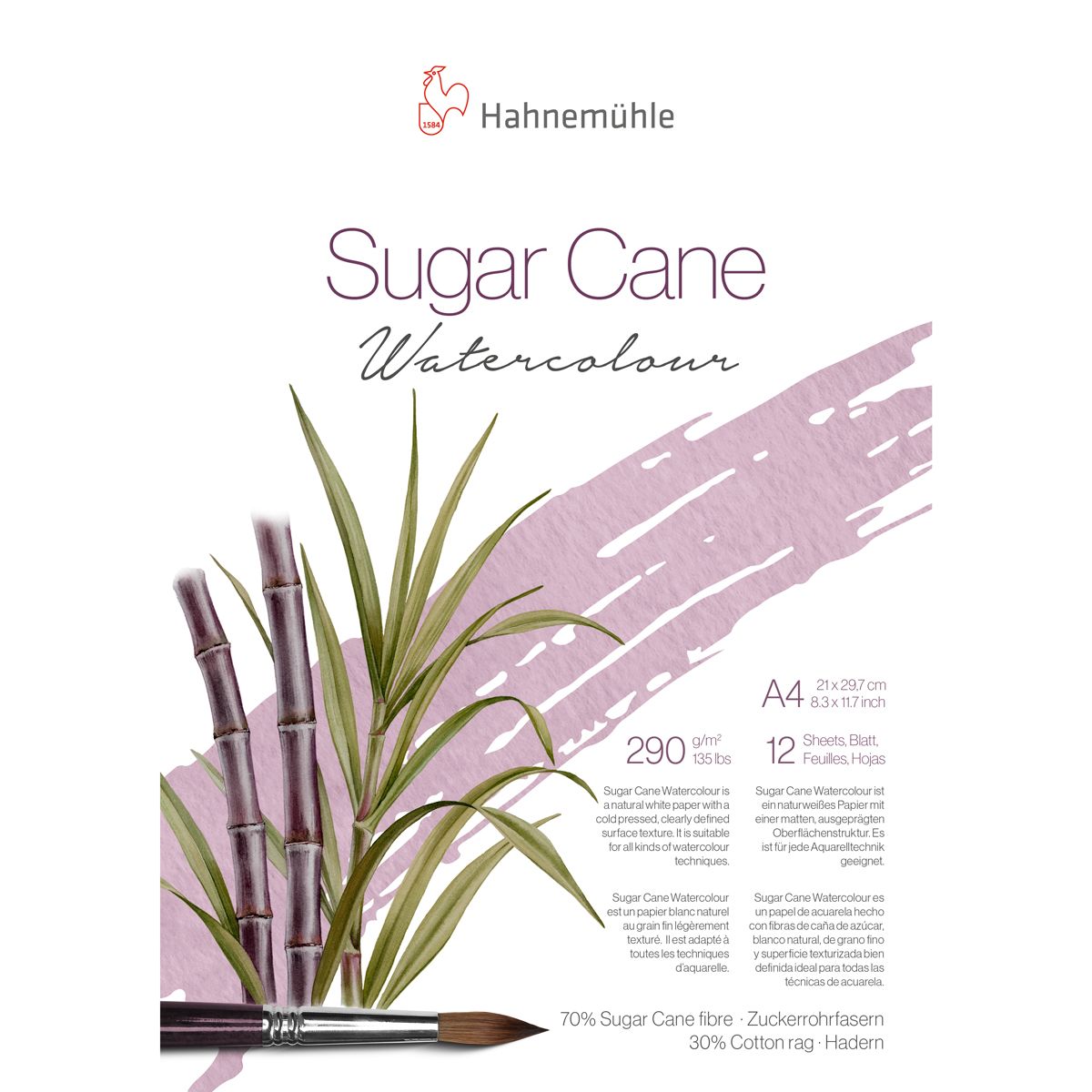 Block Hahnemuhle Sugar Cane Watercolour, tamaño A4, 12 hojas