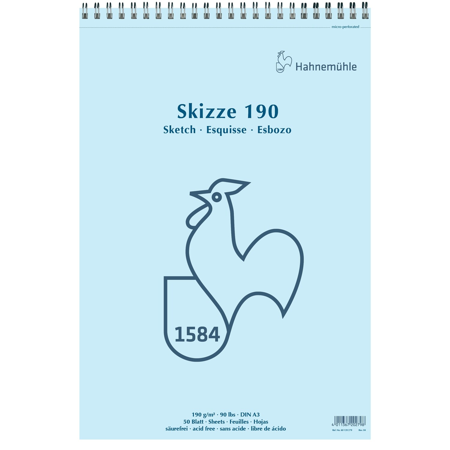Block Hahnemuhle Skizze 190gr. con espiral, tamaño A3, 50 hojas