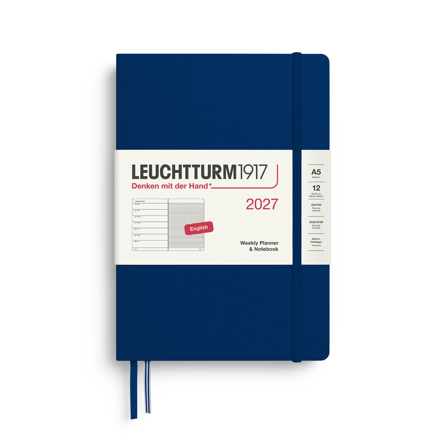 Agenda 2027 Leuchtturm1917 Weekly Planner and Notebook A5, Navy