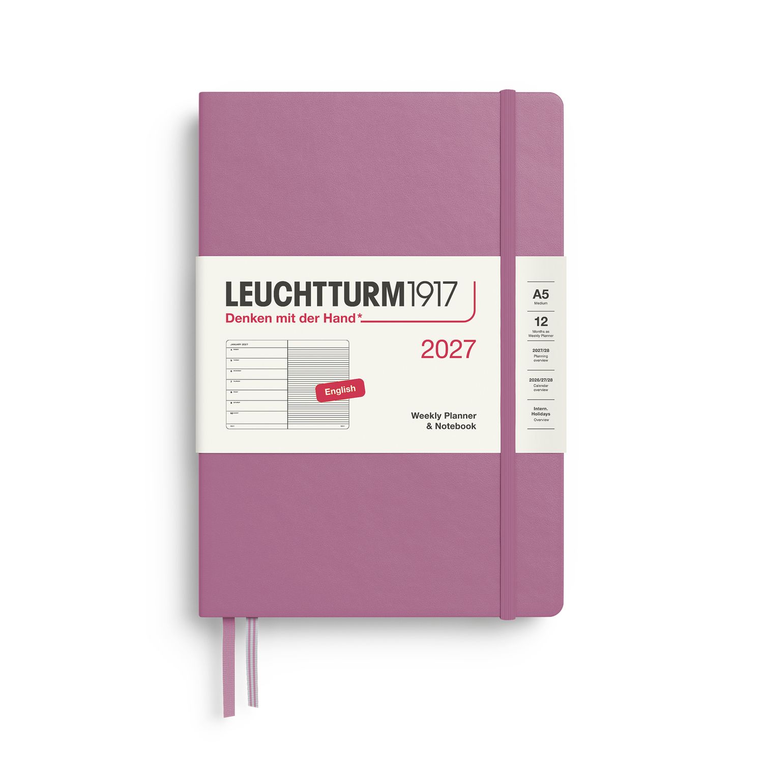 Agenda 2027 Leuchtturm1917 Weekly Planner and Notebook A5, Dusty Rose