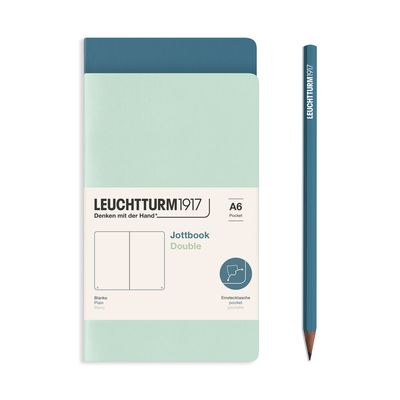 Cuaderno Leuchtturm1917 Jottbook Double A6, Mint + Stone Blue, Plain