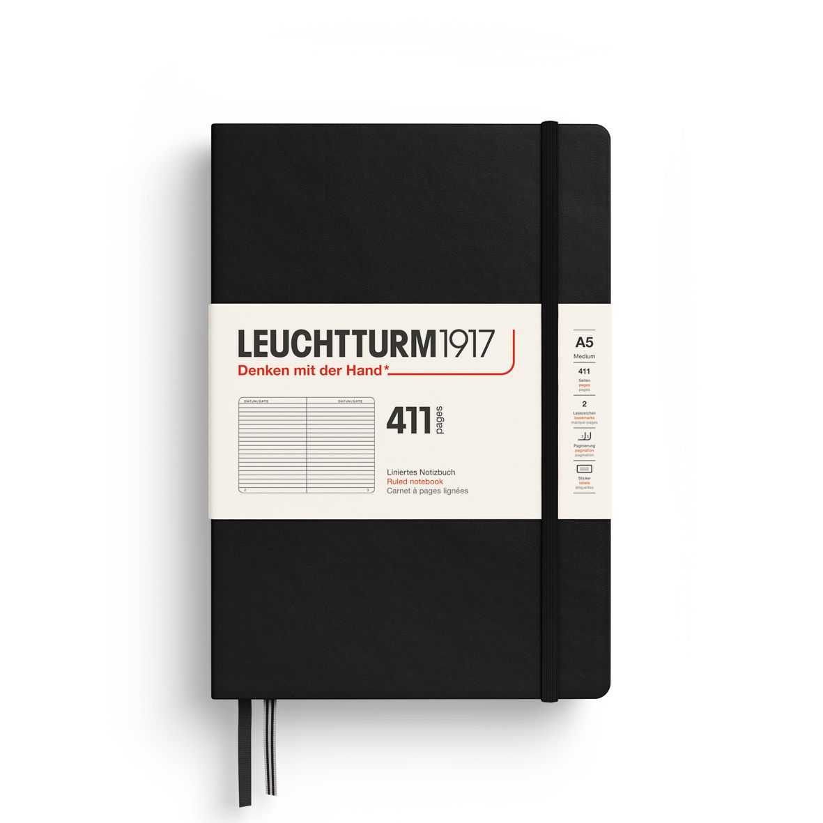 Cuaderno Leuchtturm1917 Medium 411, Negro, Lineas
