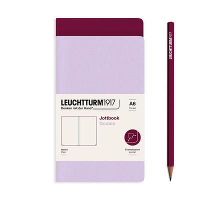 Cuaderno Leuchtturm1917 Jottbook Double A6 Lilac + Port Red, Plain