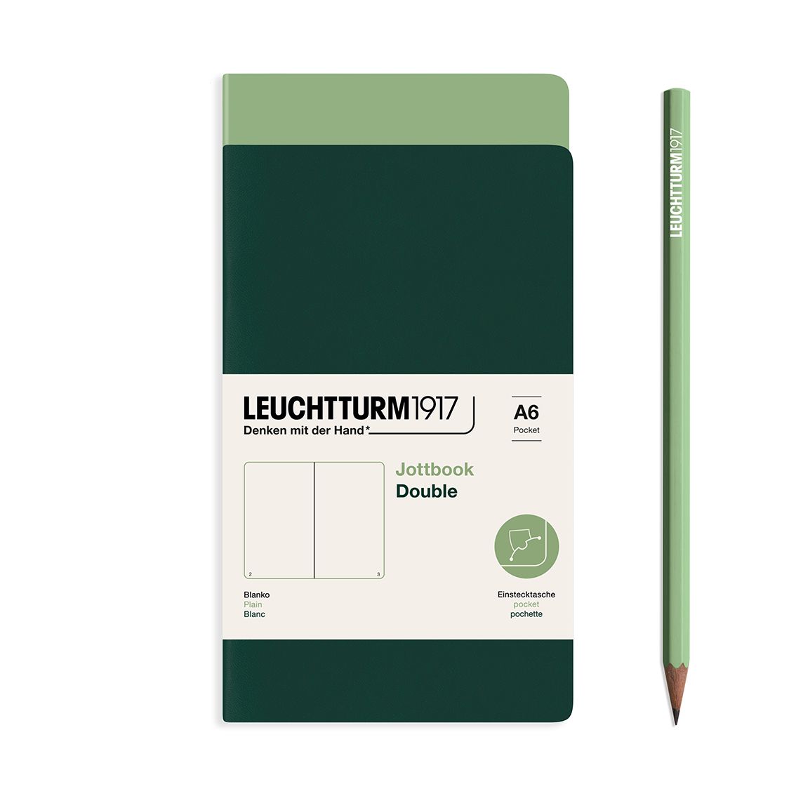 Cuaderno Leuchtturm1917 Jottbook Double A6, Sage + Forest Green, Plain