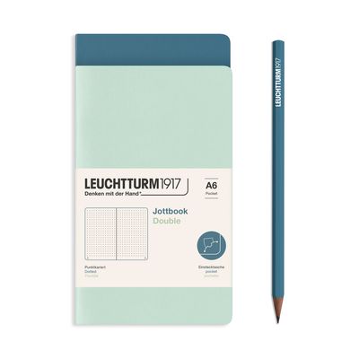 Cuaderno Leuchtturm1917 Jottbook Double A6, Mint + Stone Blue, Puntos