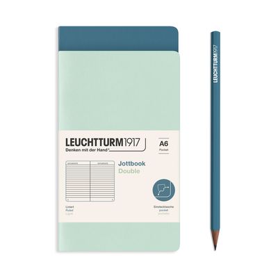 Cuaderno Leuchtturm1917 Jottbook Double A6, Mint + Stone Blue, Rayas