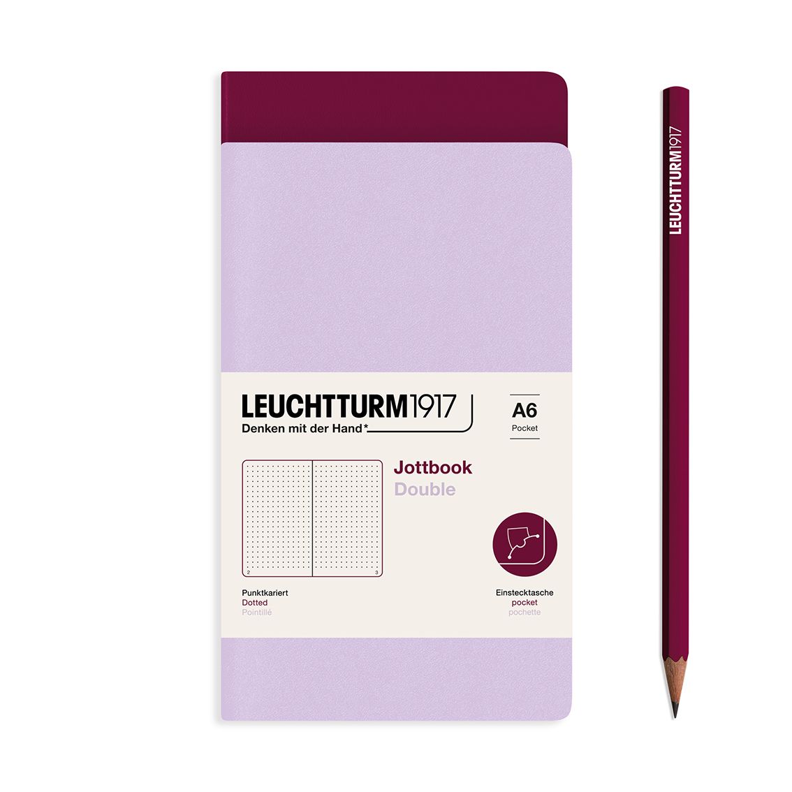 Cuaderno Leuchtturm1917 Jottbook Double A6, Lilac + Port Red, Puntos