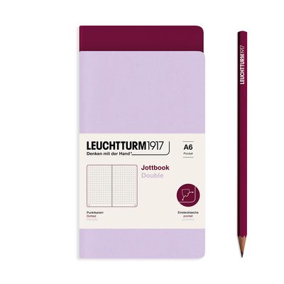 Cuaderno Leuchtturm1917 Jottbook Double A6, Lilac + Port Red, Puntos