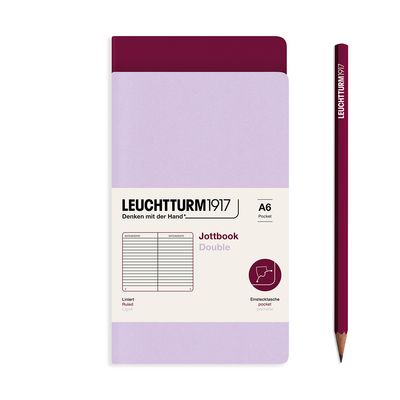Cuaderno Leuchtturm1917 Jottbook Double A6, Lilac + Port Red, Rayas