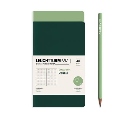 Cuaderno Leuchtturm1917 Jottbook Double A6, Sage + Forest Green, Puntos