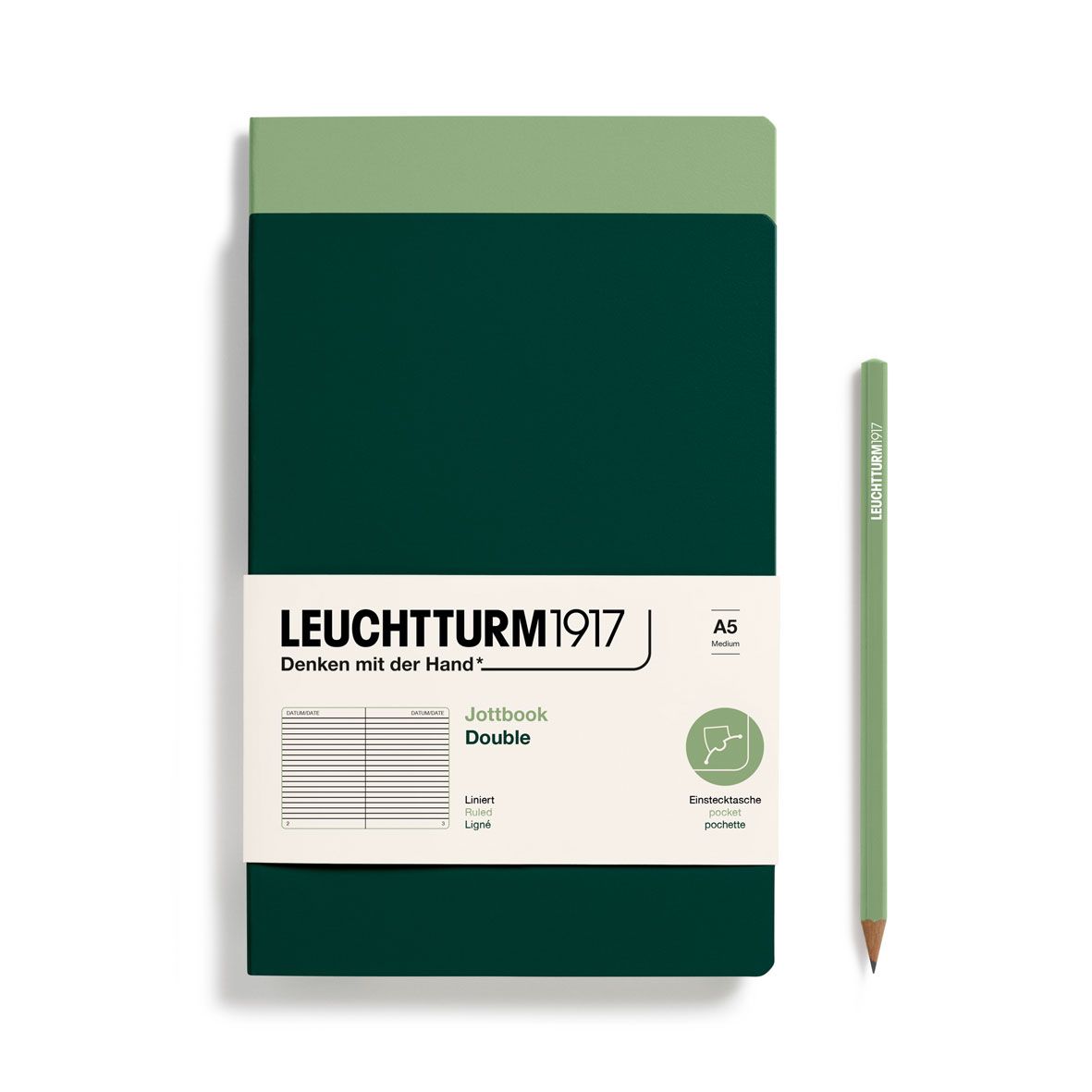 Cuaderno Leuchtturm1917 Jottbook Double A5, Sage + Forest Green, Lineas