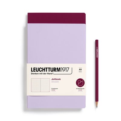 Cuaderno Leuchtturm1917 Jottbook Double A5, Lilac + Port Red, Puntos
