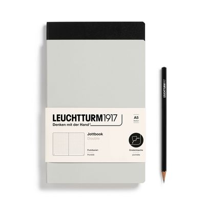 Cuaderno Leuchtturm1917 Jottbook Double A5, Light Grey + Black, Puntos