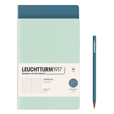 Cuaderno Leuchtturm1917 Jottbook Double A5, Mint + Stone Blue, Puntos