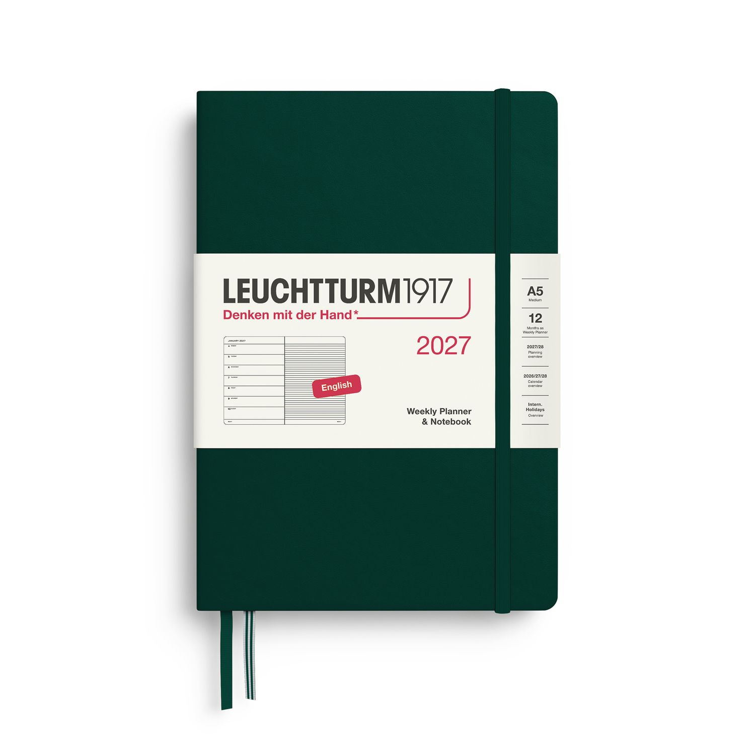Agenda 2027 Leuchtturm1917 Weekly Planner and Notebook A5, Forest Green