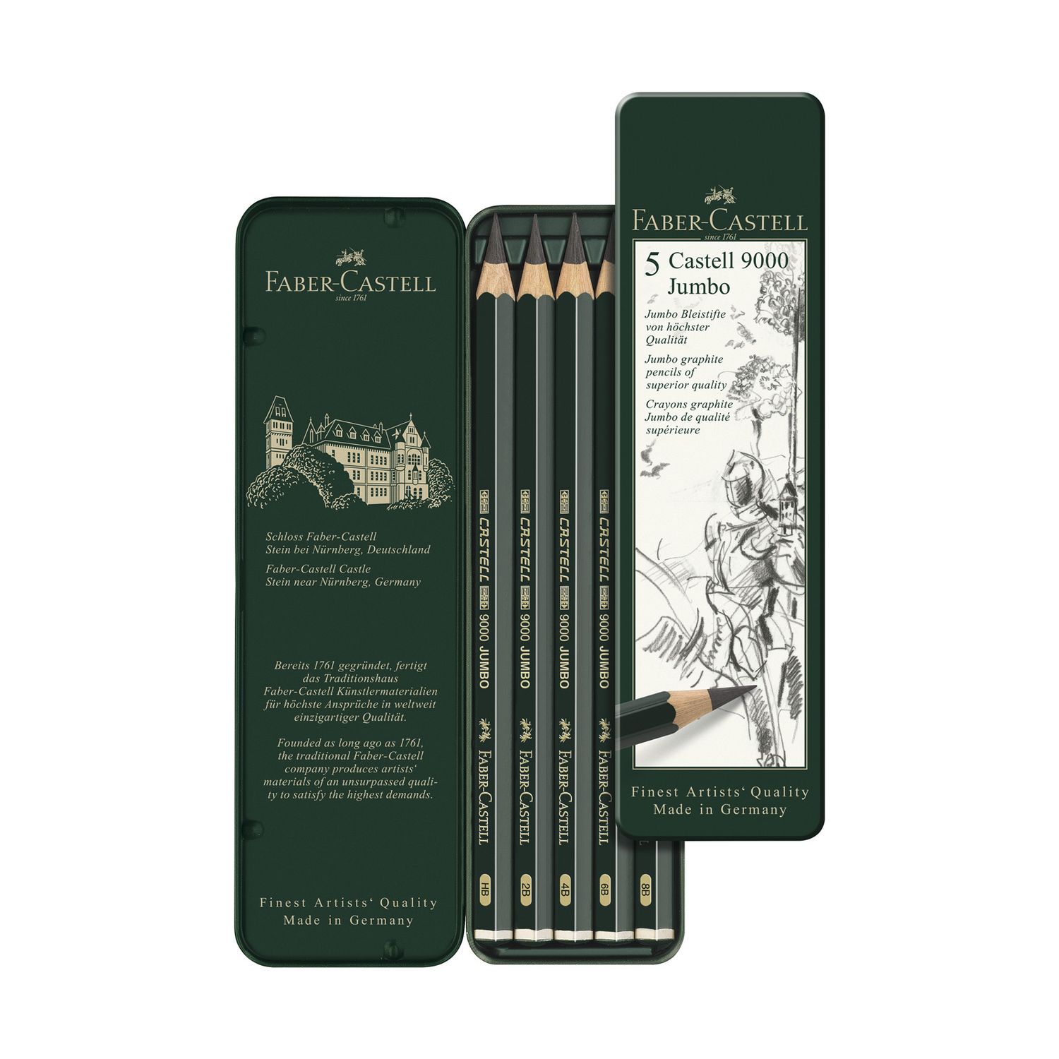 Lapiz Faber Castell Jumbo 9000 5 Grados Caja de Metal