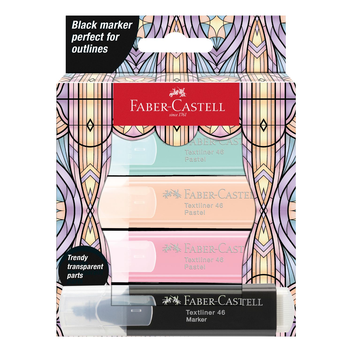 Marcador Faber Castell Textliner 46 Glassy Pastel, 4 colores