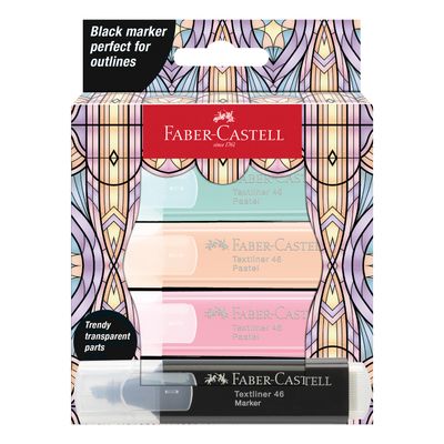 Marcador Faber Castell Textliner 46 Glassy Pastel, 4 colores
