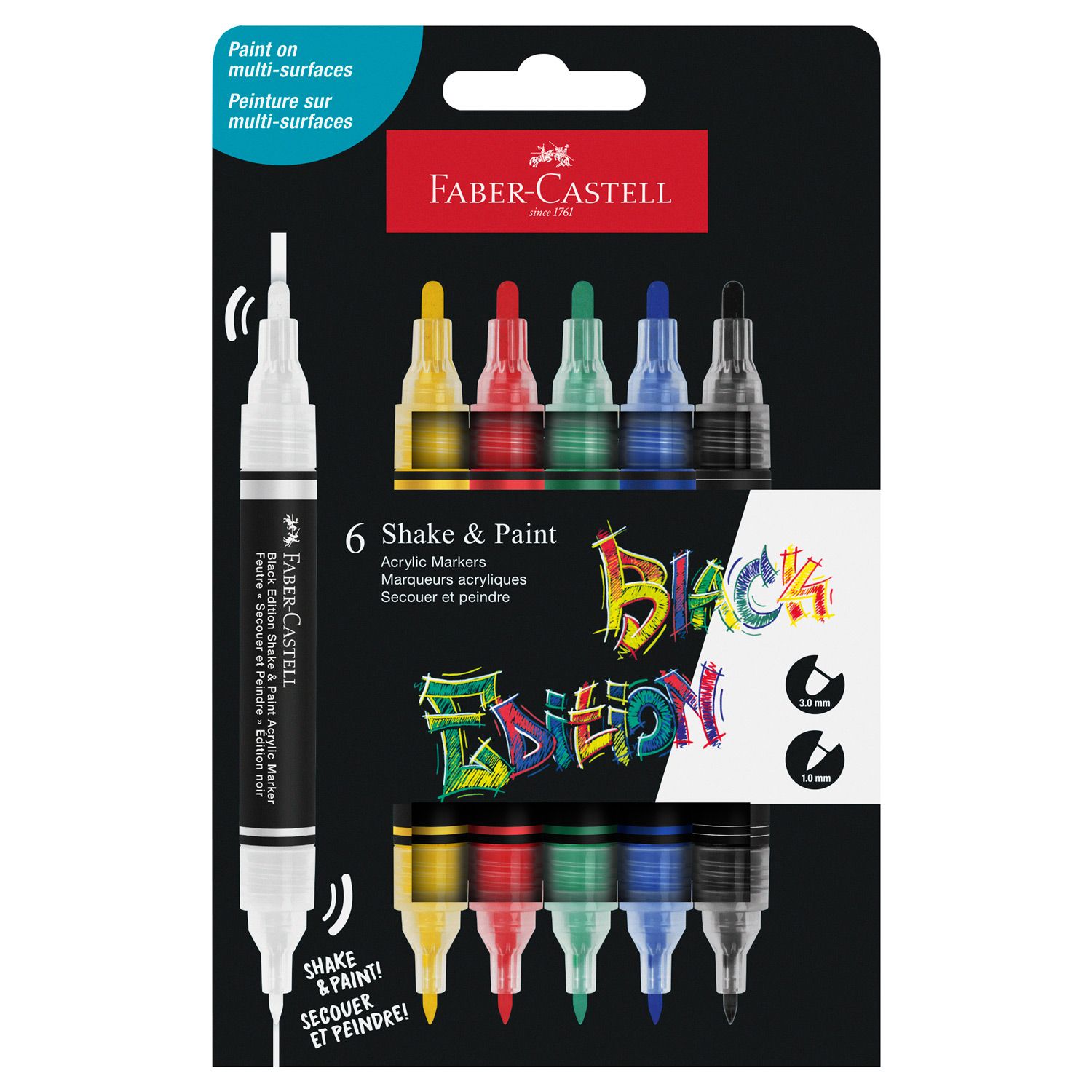 Marcador acrilico Faber Castell Shake &amp; Paint, 6 colores basicos