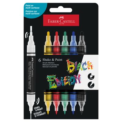 Marcador acrilico Faber Castell Shake &amp; Paint, 6 colores basicos