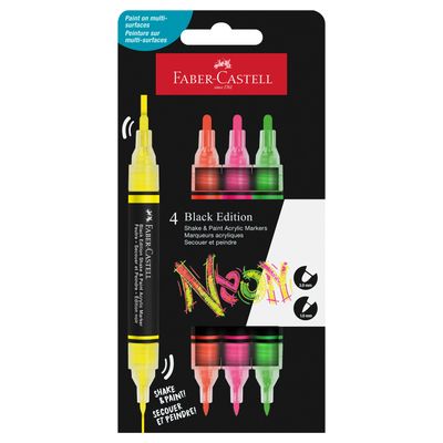 Marcador acrilico Faber Castell Shake &amp; Paint, 4 colores Neon
