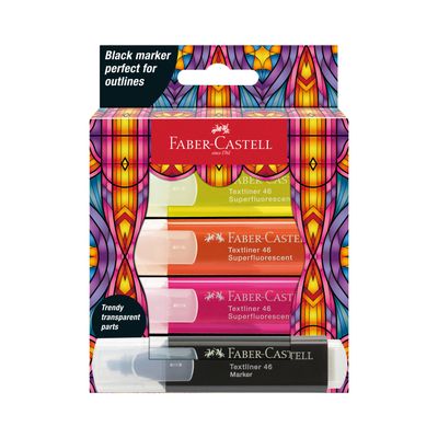 Marcador Faber Castell Textliner 46 Glassy Neon, 4 colores
