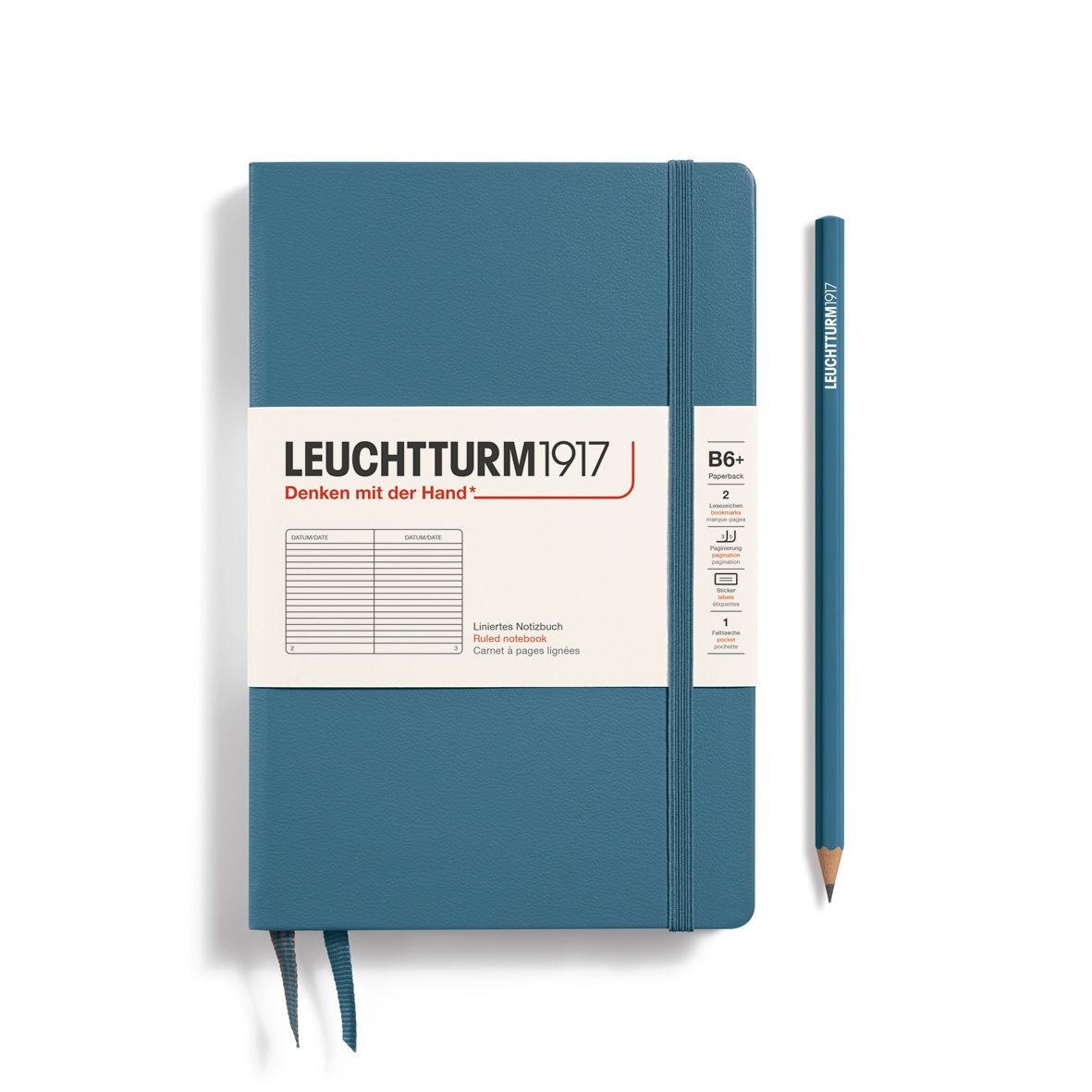 Cuaderno Leuchtturm1917 B6+, Tapa Dura, Stone Blue, rayas