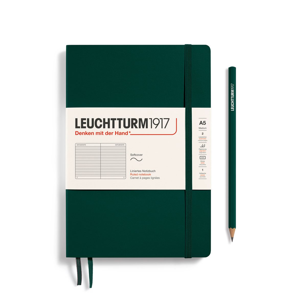 Cuadernos Leuchtturm1917 Medium A5 Softcover Forest Green, Rayas