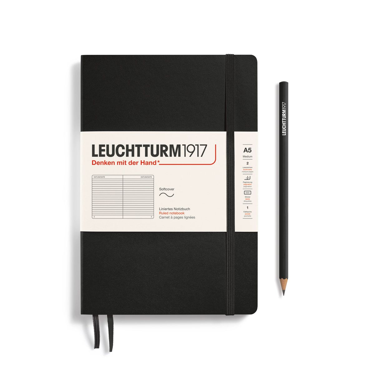 Cuadernos Leuchtturm1917 Medium A5 Softcover Negro, Rayas