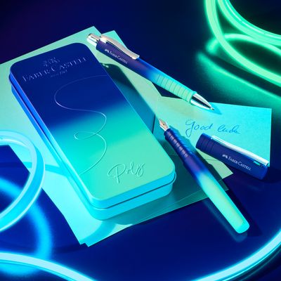 Juego de Escritura Faber Castell Poly Ball + Pen Flow Buzzing Blue