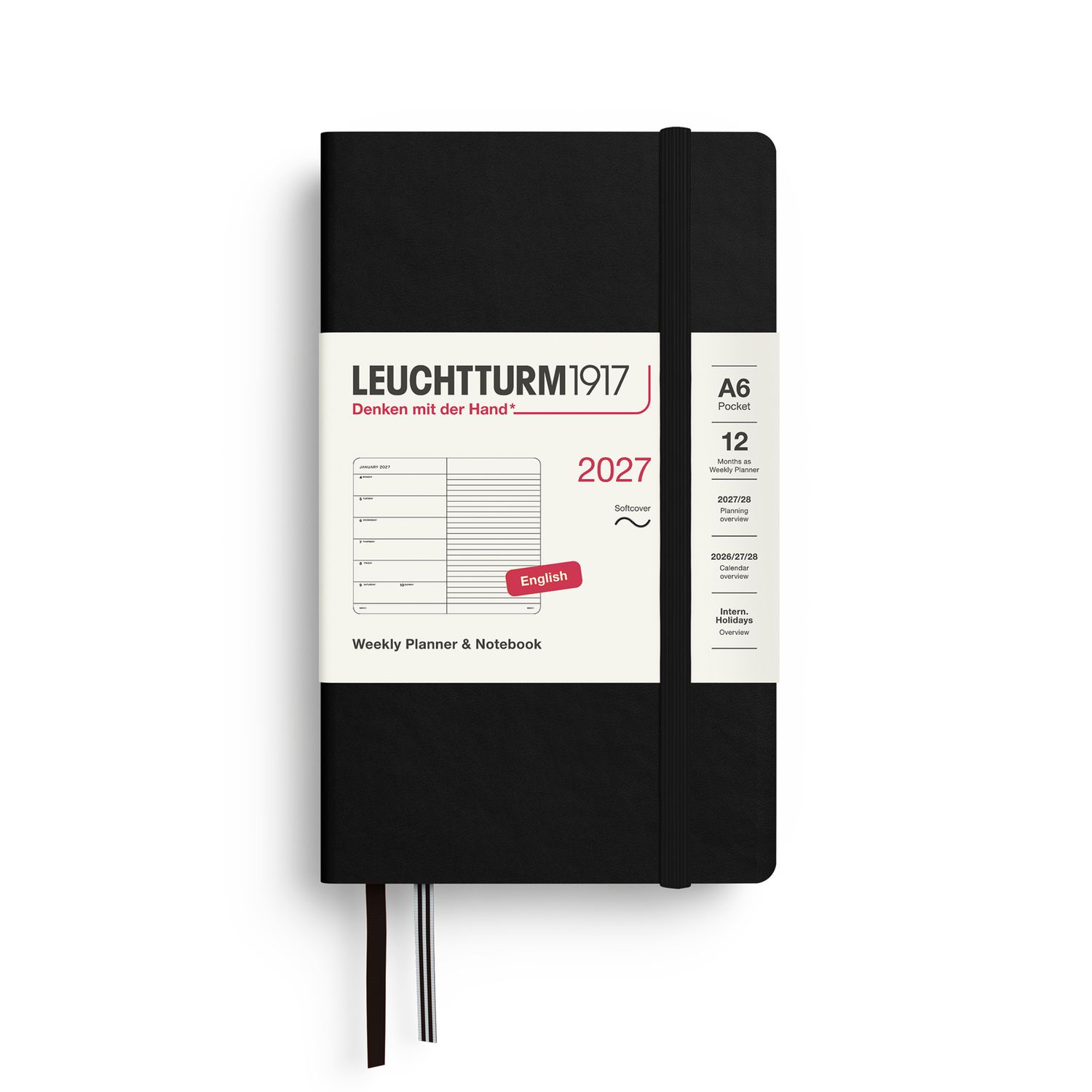 Agenda 2027 Leuchtturm1917 Weekly Planner and Notebook A6, Negro