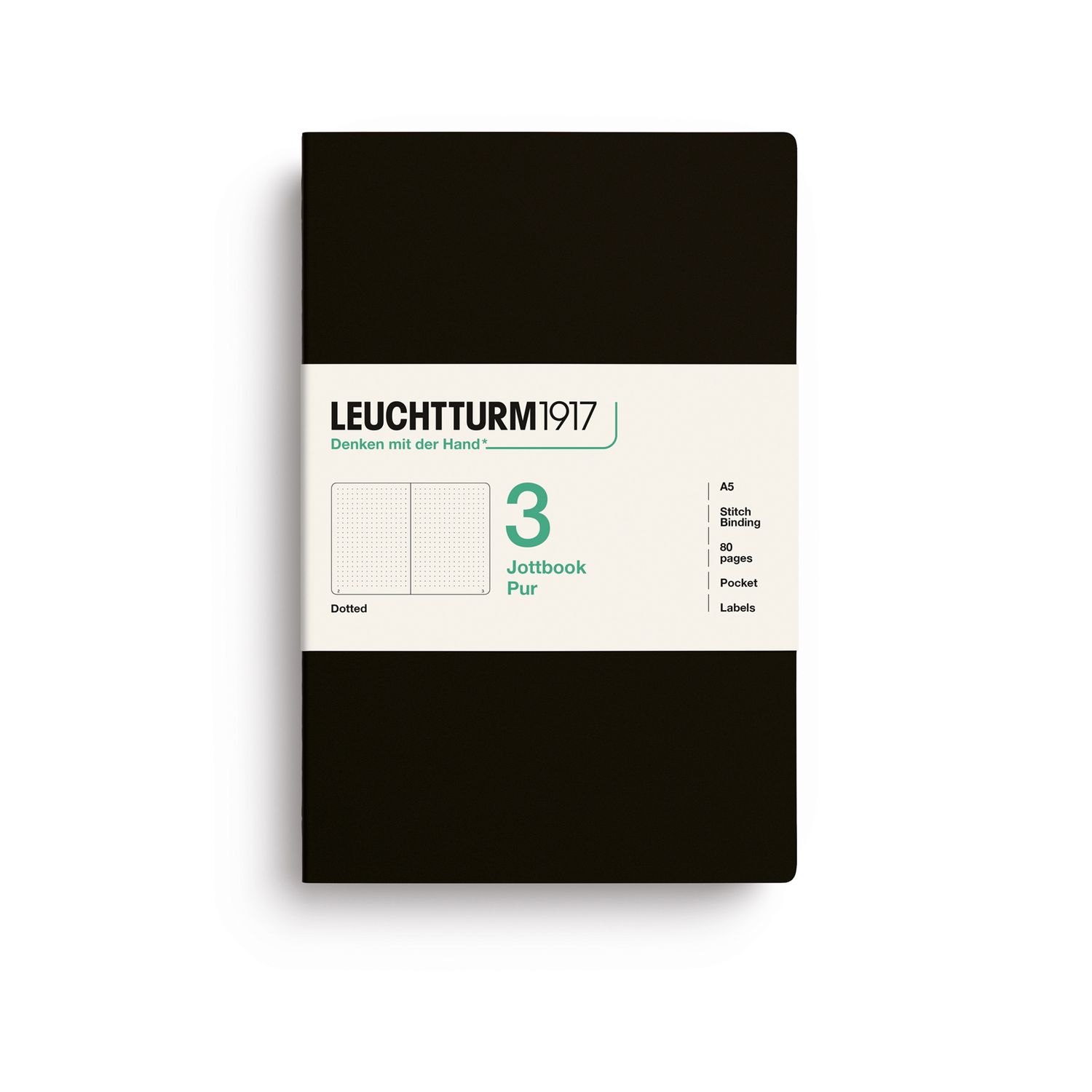 Cuaderno Leuchtturm1917 Jottbook Pur A5 Negro, puntos