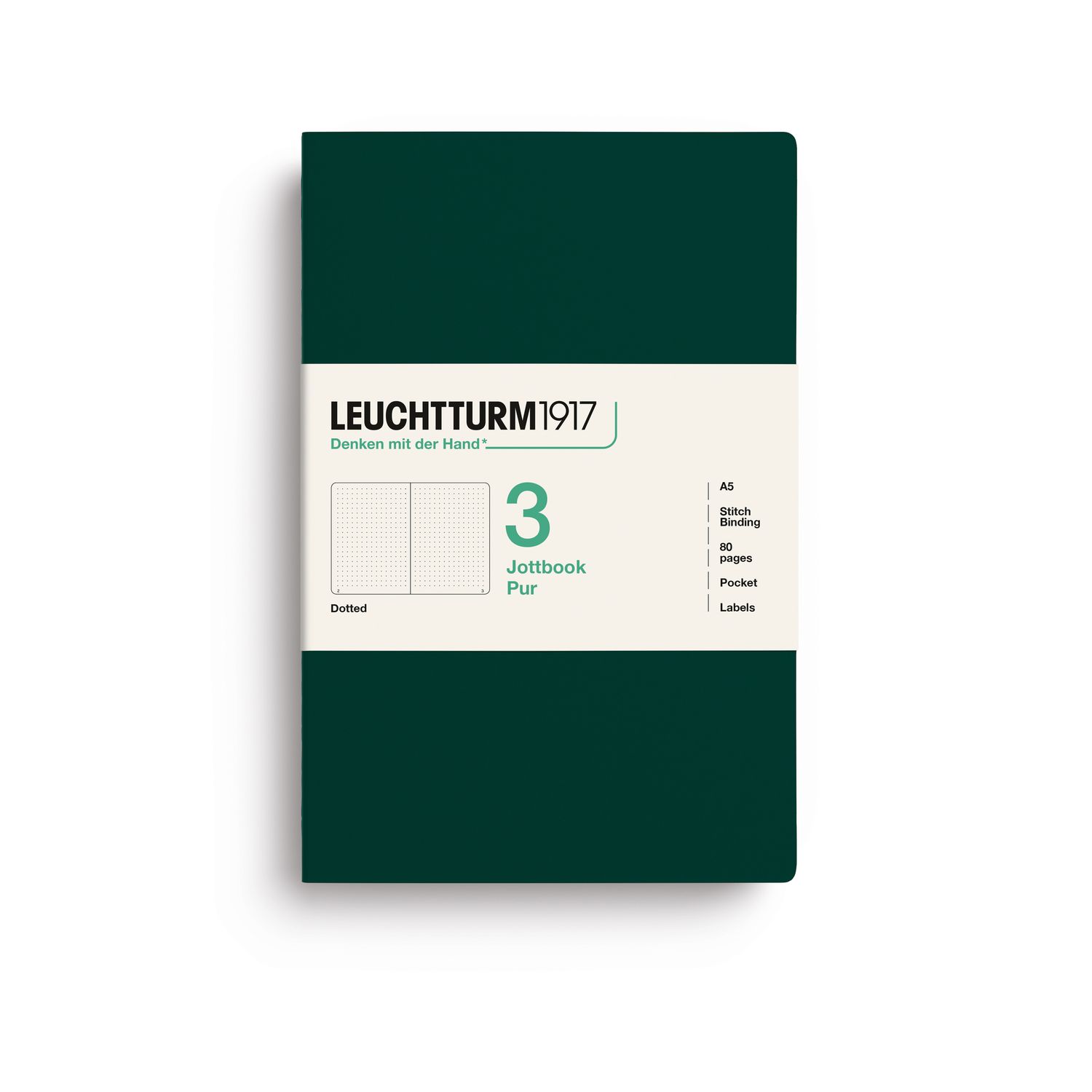 Cuaderno Leuchtturm1917 Jottbook Pur A5 Forest Green, puntos