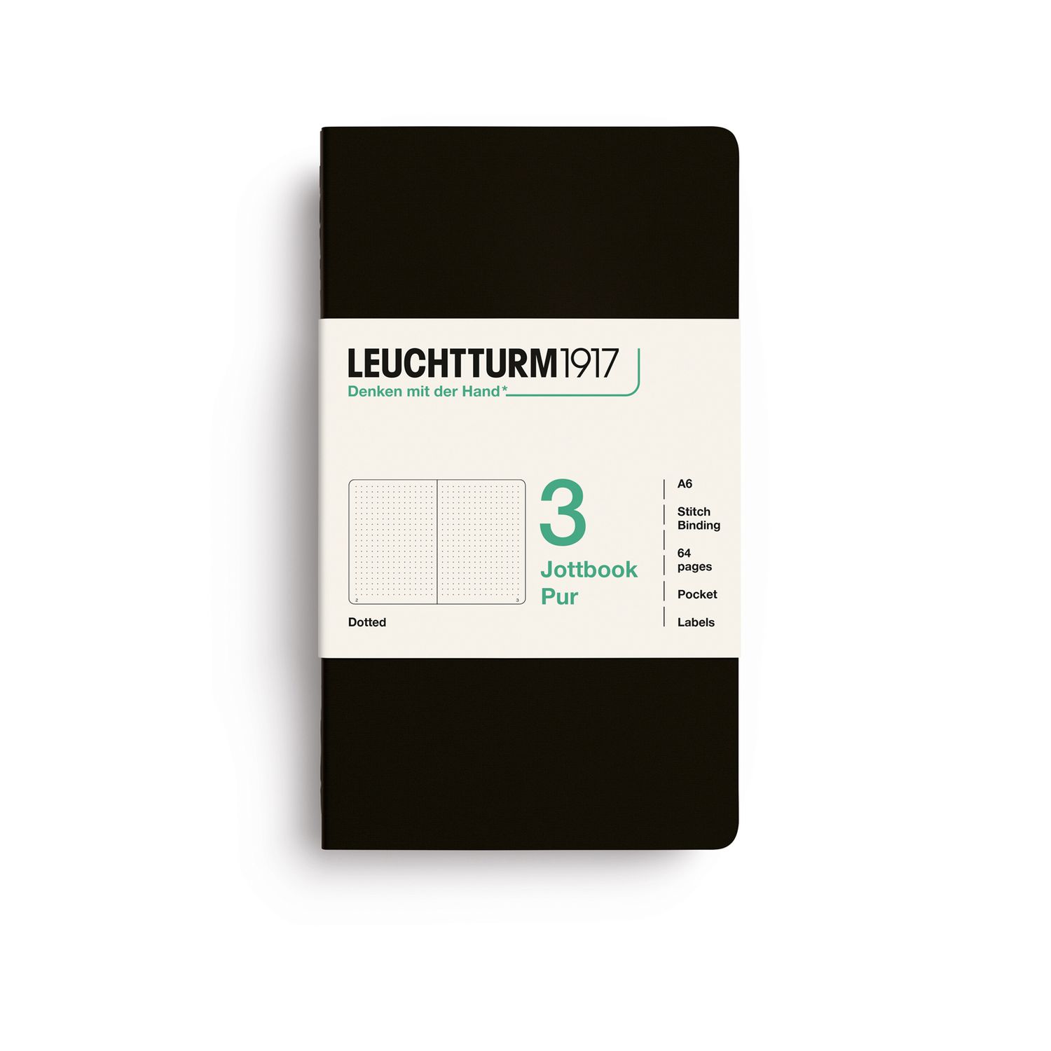 Cuaderno Leuchtturm1917 Jottbook Pur A6 Negro, puntos