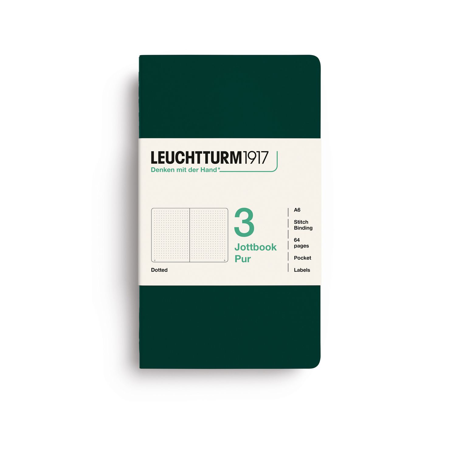 Cuaderno Leuchtturm1917 Jottbook Pur A6 Forest Green, puntos