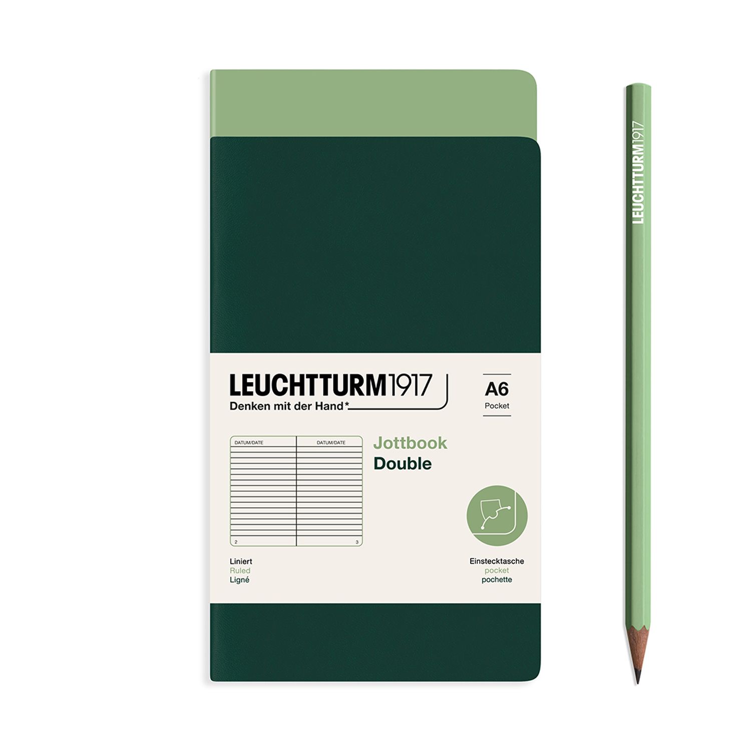 Cuaderno Leuchtturm1917 Jottbook Double A6, Sage + Forest Green, Lineas