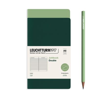 Cuaderno Leuchtturm1917 Jottbook Double A6, Sage + Forest Green, Lineas