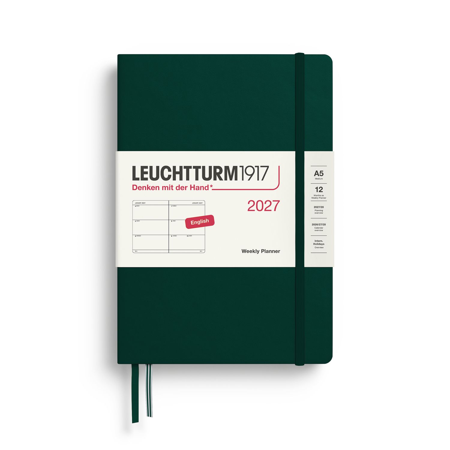 Agenda 2027 Leuchtturm1917 Weekly Planner A5, Forest Green