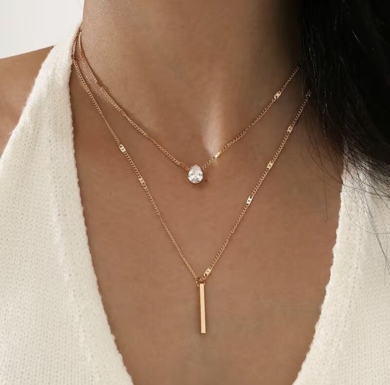 Pear Shaped Rhinestone Long Tassel Pendant Necklace