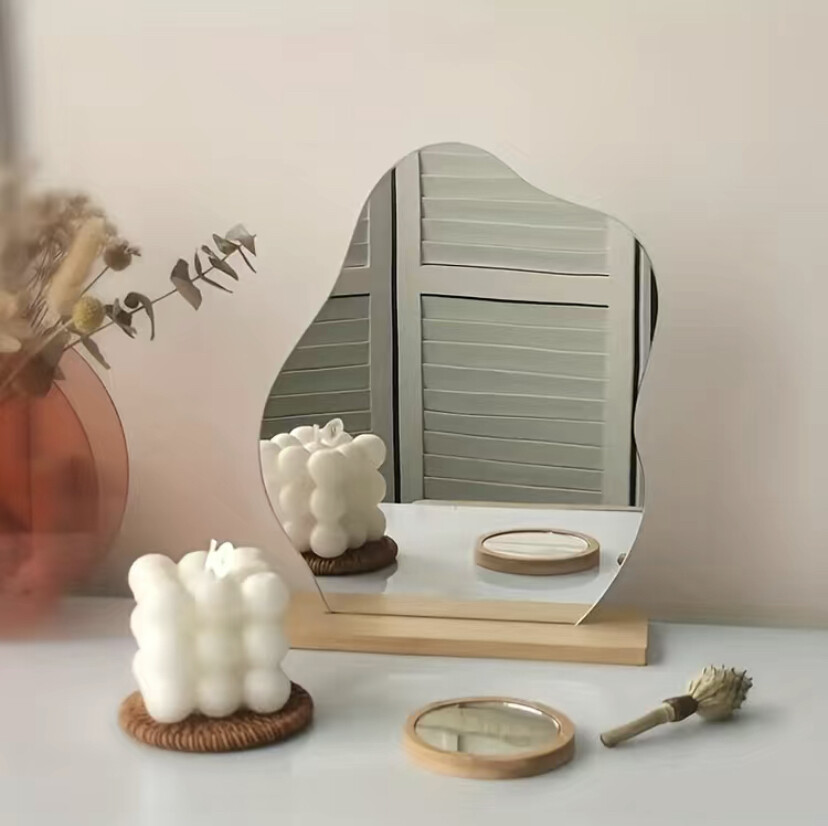 Aesthetic Irregular Desktop Makeup Mirror With Stand