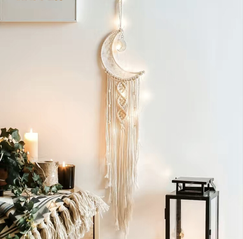 Beige White Boho Moon Wall Pediment