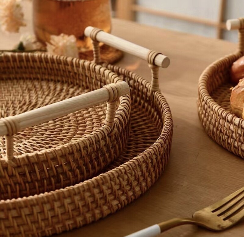 1pc, Chic Rattan Serving Tray