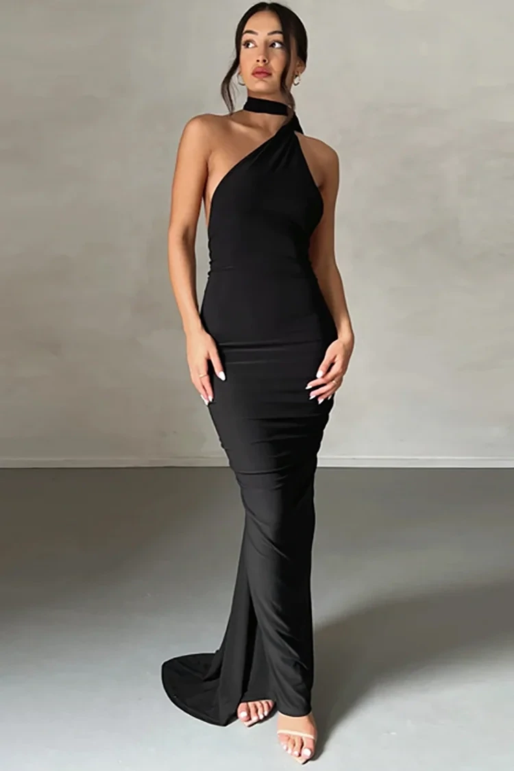 ELEGANT ONE SHOULDER BACKLESS GOWN