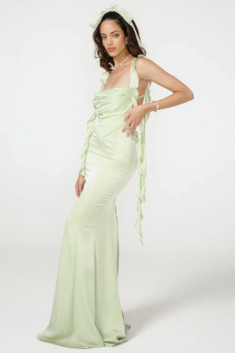 LIME GREEN RUFFLE DRESS