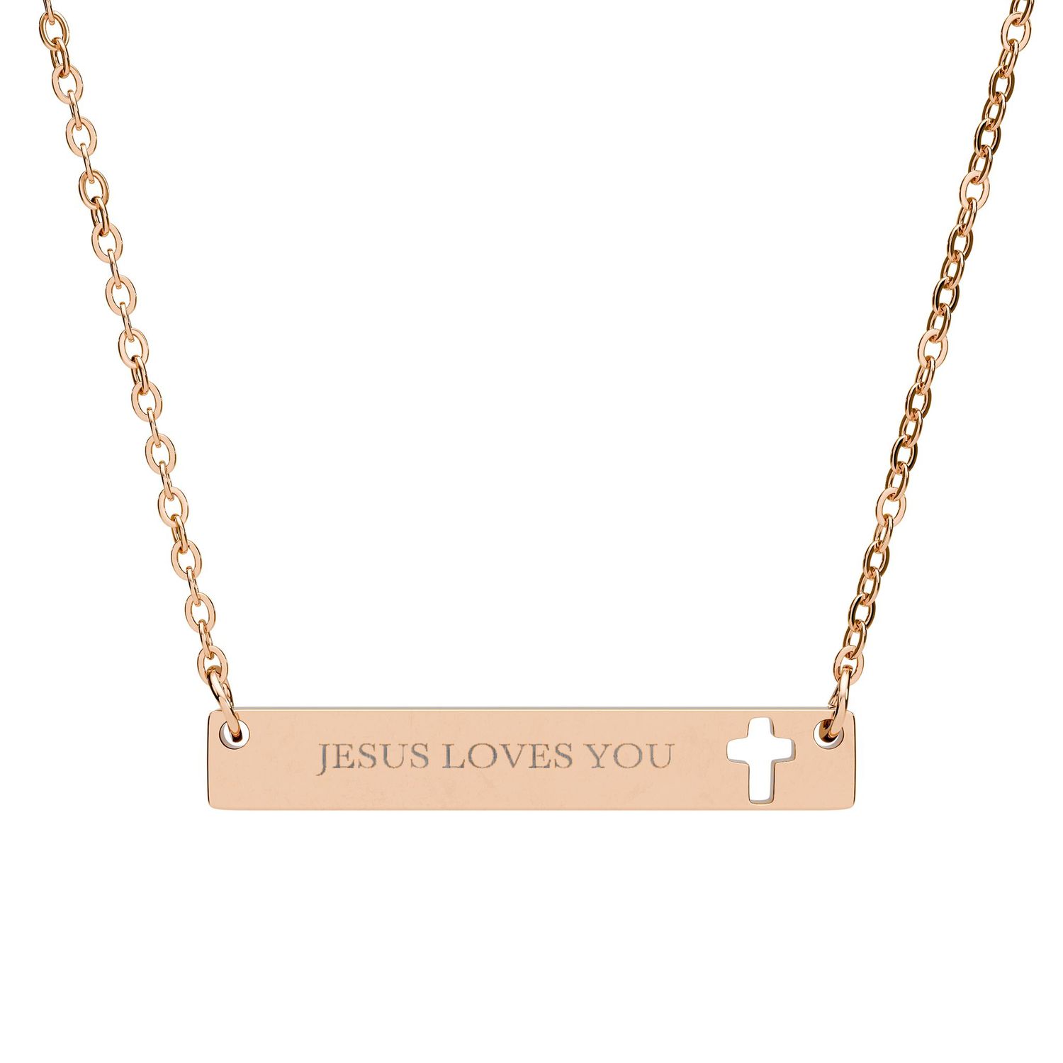 Jesus Loves You 18K PVD Coating Engraved Cross Bar Necklace - Faith Jewelry, Christian Symbol, Baptism, Birthday, Inspirational Jewelry Jesus Loves You 18K PVD Coating Engraved Cross Bar Necklace - Faith Jewelry, Christian Symbol, Baptism, Birthday, Inspirational Jewelry