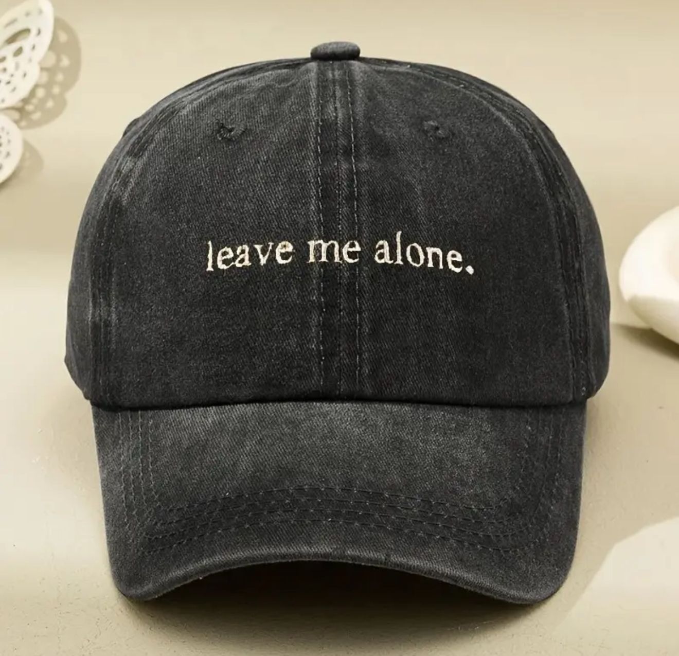 Leave Me Alone Baseball Cap -A washed, vintage-inspired baseball hat featuring minimalist “Leave Me Alone” embroidery. Crafted for understated confidence, this lightweight unisex piece Leave Me Alone Baseball Cap -A washed, vintage-inspired baseball hat featuring minimalist “Leave Me Alone” embroidery. Crafted for understated confidence, this lightweight unisex piece